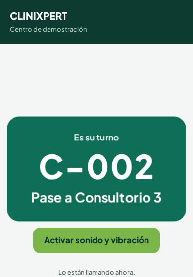 El celular del paciente avisa: Es su turno, pase a Consultorio 3