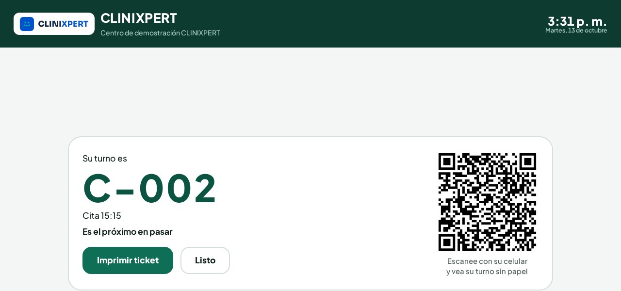 Turno C-002 con su código QR