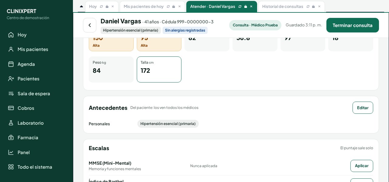 Consulta: signos vitales con alerta