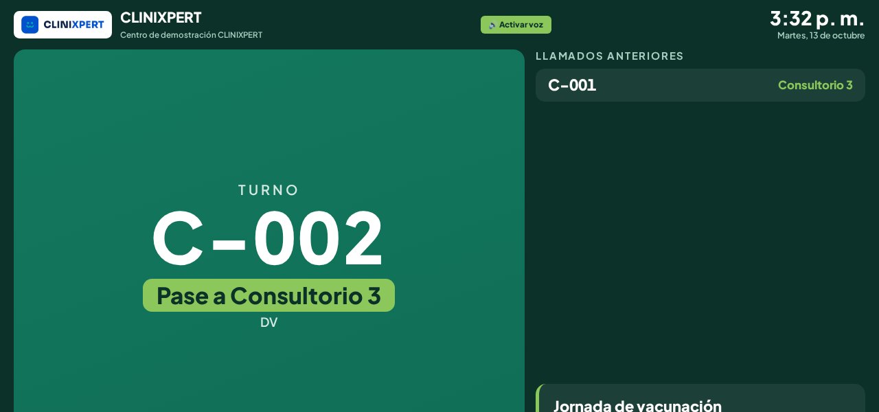 TV: Turno C-002, pase a Consultorio 3